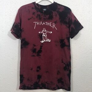 Thrasher Burgundy & Black Tie Dye Skateboarding Screen Print T-shirt size S